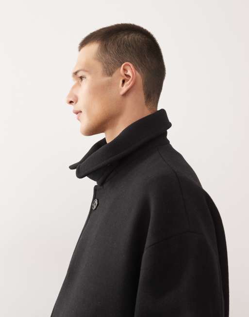 Weekday premium funnel neck wool coat in black | ASOS