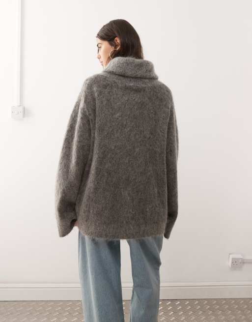 Weekday - Premium - Grå oversized striktrøje med rullekrave i uld- og mohairblanding, 2 af 4