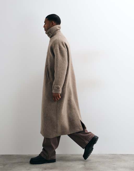 Weekday premium hairy wool & alpaca blend coat in mole melange, 2 of 5