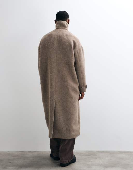 Weekday premium hairy wool & alpaca blend coat in mole melange, 3 of 5