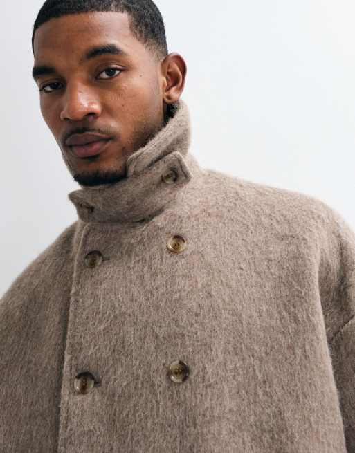 Weekday premium hairy wool & alpaca blend coat in mole melange, 5 of 5