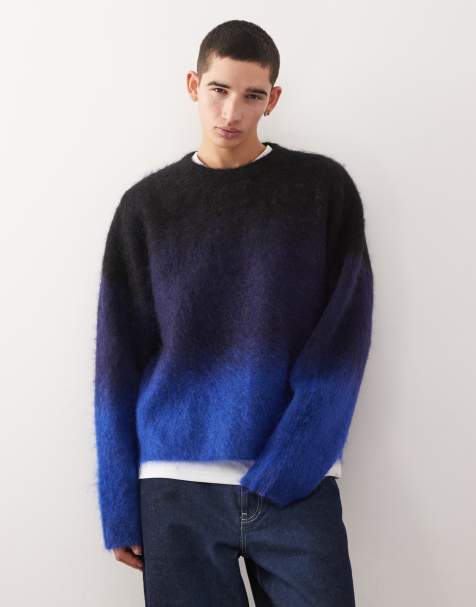 Weekday premium mohair boxy knitted sweater in faded black and blue - view 1