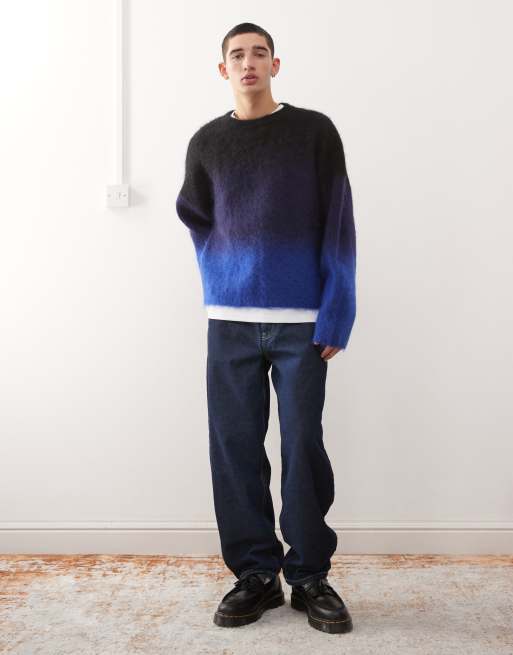 Weekday premium mohair boxy knitted sweater in faded black and blue, 2 of 5