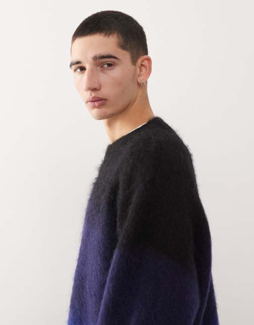 Weekday premium mohair boxy knitted sweater in faded black and blue, 4 of 5