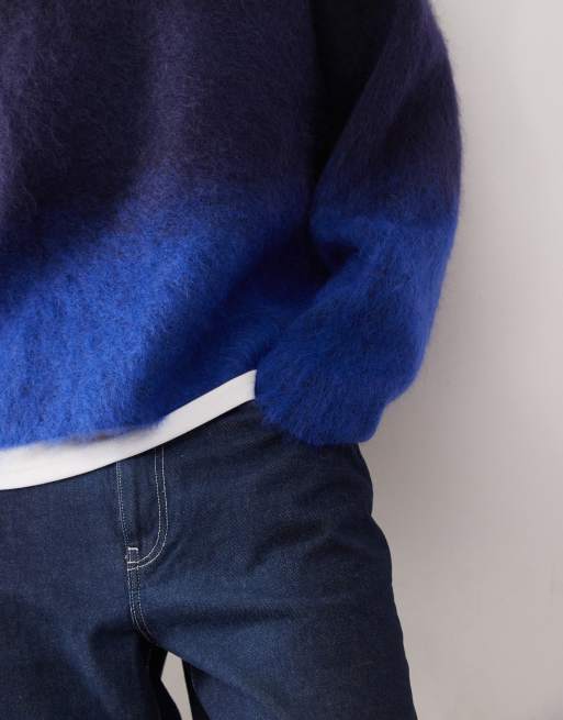 Weekday premium mohair boxy knitted sweater in faded black and blue, 5 of 5