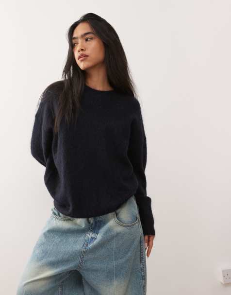 Weekday - Premium - Trui van wol- en mohairmix in gemêleerd marineblauw - view 1