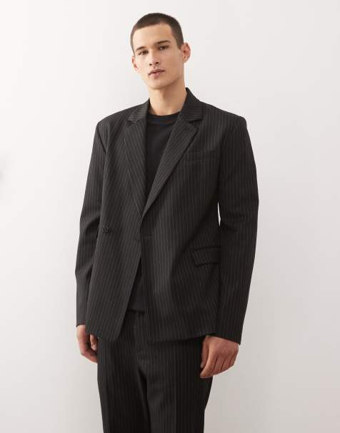 Weekday premium wool blend blazer in black pinstripes - part of a set - view 1