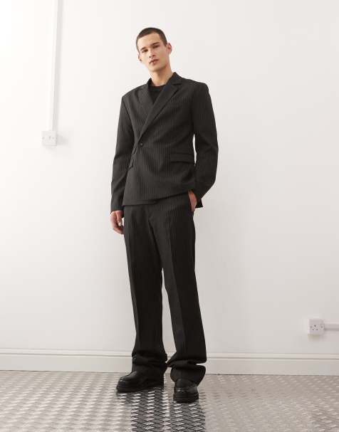 Weekday premium wool blend co-ord in black pinstripe - view 1