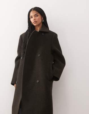 Weekday Premium Wool Blend Double Breasted Coat In Brown