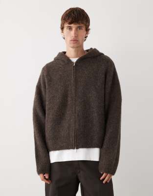 Weekday Premium Wool Blend Knit Hoodie In Brown