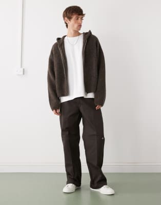 Weekday Premium Wool Blend Knit Hoodie In Brown