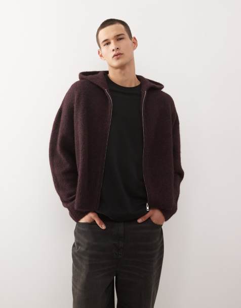 Weekday premium wool blend knit hoodie in burgundy melange - view 1
