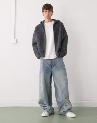 Weekday Premium Wool Blend Knit Hoodie In Gray