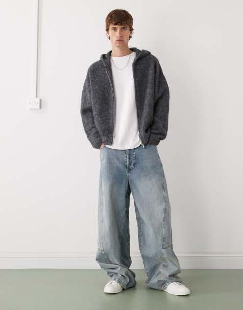 Weekday premium wool blend knitted hoodie in grey melange - view 1