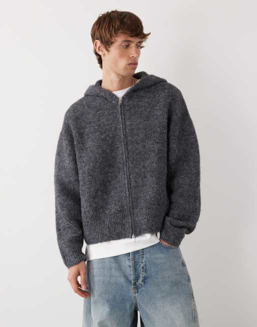 Weekday premium wool blend knit hoodie in heather gray