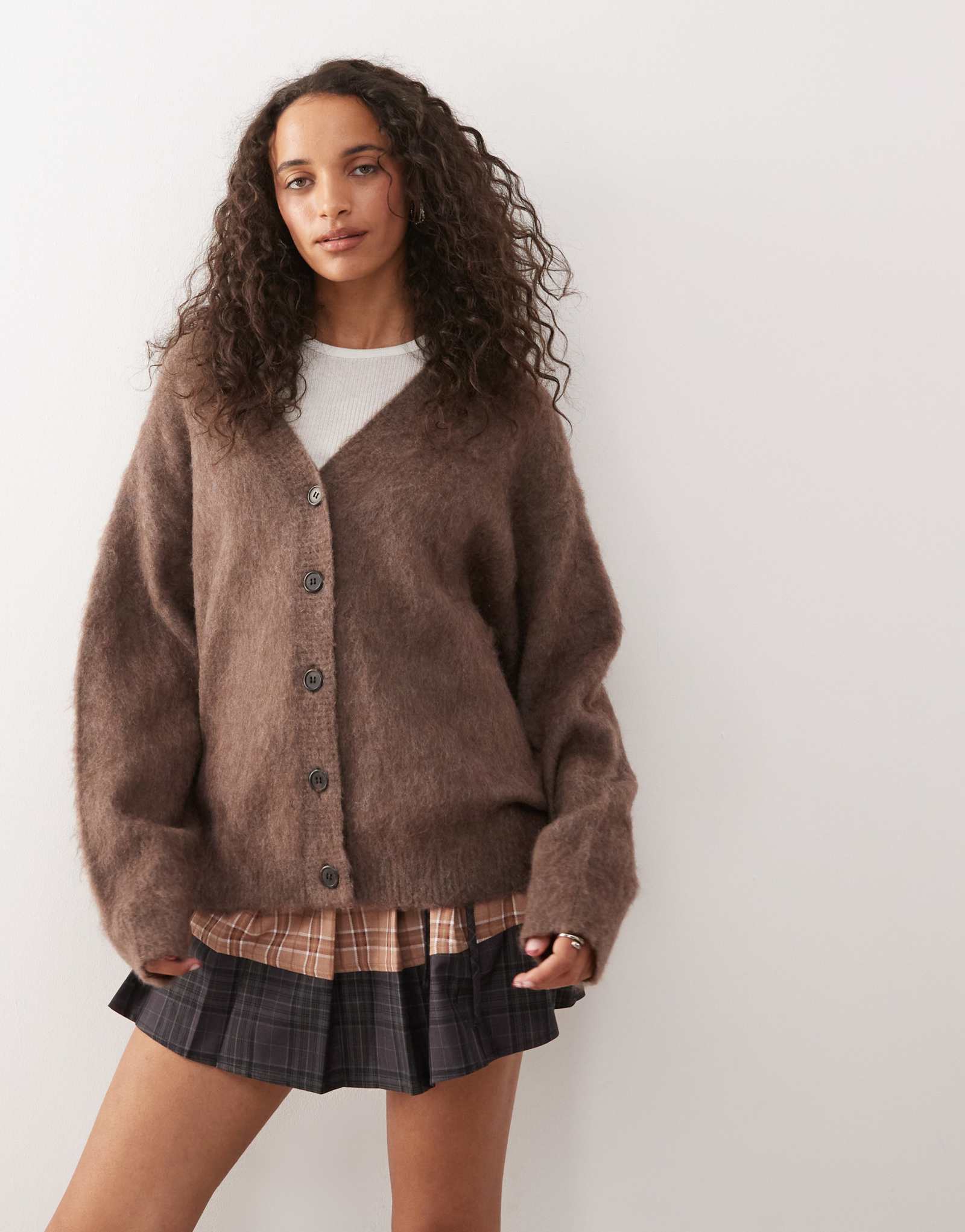 Кардиган из смеси шерсти и мохера премиум-класса Weekday в кротовом меланже