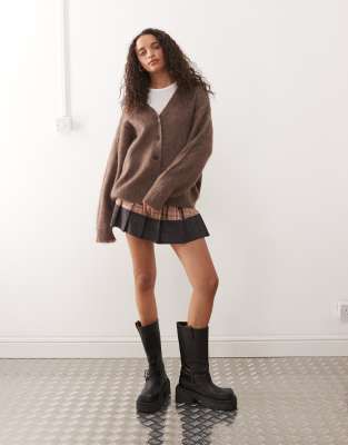 Weekday Premium Wool & Mohair Blend Cardigan In Brown