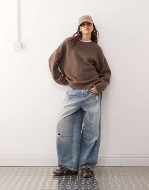 Weekday premium wool & mohair blend jumper in dark mole melange - view 1