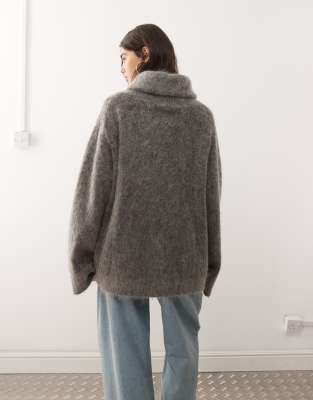 Weekday Premium Wool & Mohair Blend Oversized Turtle Neck Sweater In Brown