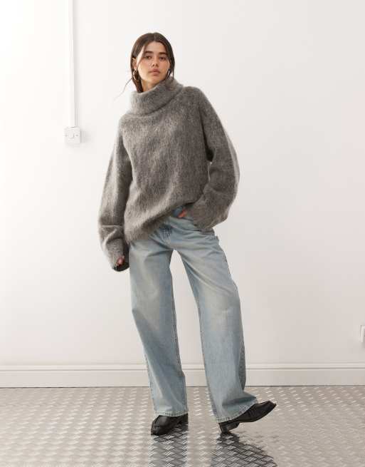 Weekday premium wool & mohair blend oversized turtle neck sweater in gray
