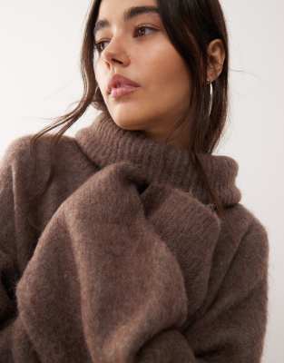Weekday Premium Wool & Mohair Blend Oversized Turtleneck Sweater In Neutral