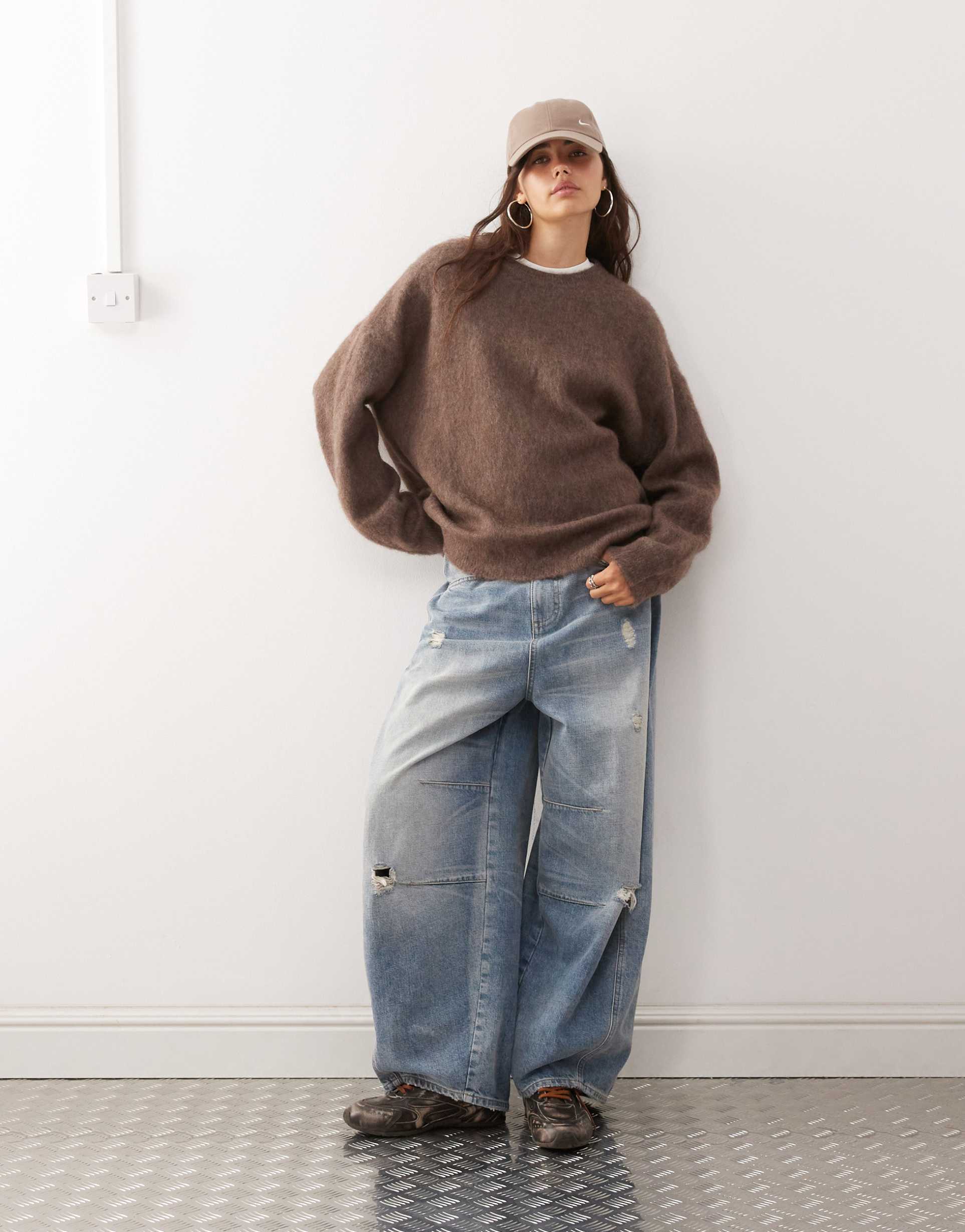 weekday premium wool & mohair blend sweater in dark mole melange