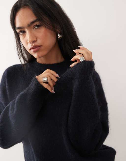Weekday premium wool & mohair blend sweater in heathered dark navy, 4 of 4