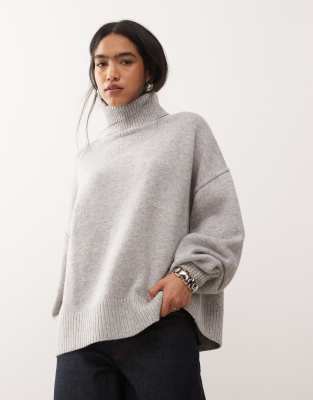 Weekday Premium Wool Oversized Turtleneck Sweater In Gray
