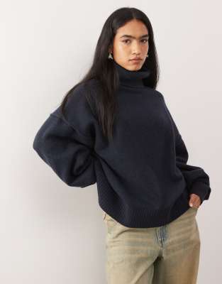 Weekday Premium Wool Oversized Turtleneck Sweater In Blue