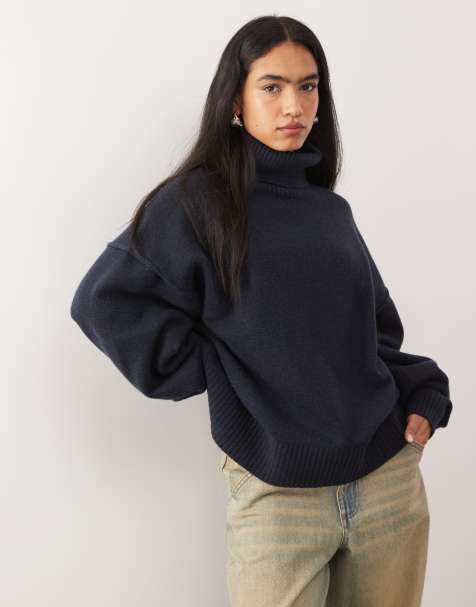 Weekday premium wool oversized turtleneck sweater in heathered navy - view 1