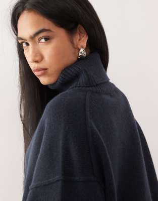 Weekday Premium Wool Oversized Turtleneck Sweater In Blue
