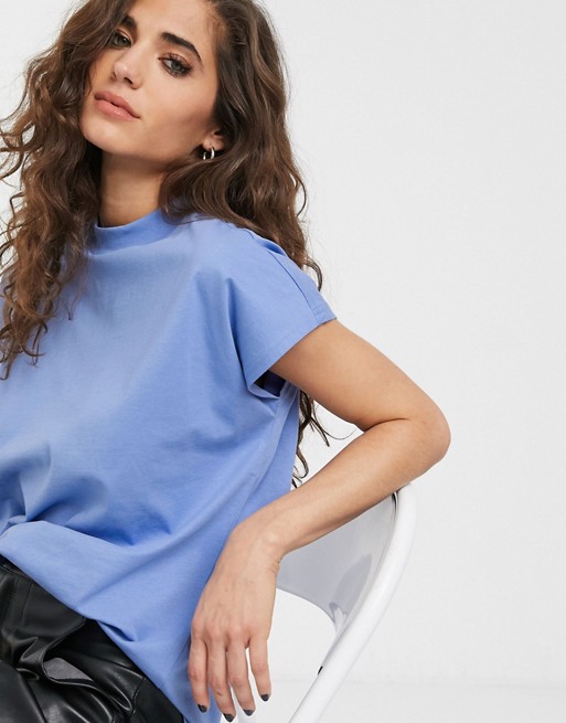 Weekday Prime high neck t-shirt in sky blue