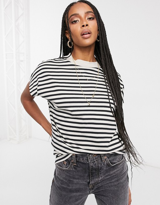 Weekday Prime organic cotton t-shirt in black and beige stripes