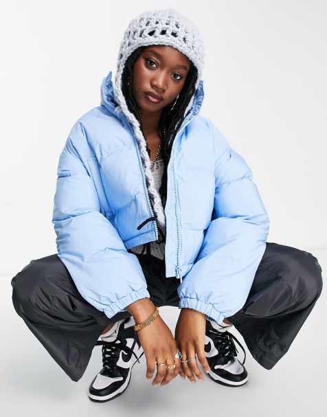 Light blue cheap puffer jacket women's