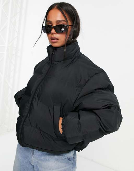 Weekday Promis polyester short puffer jacket in black BLACK