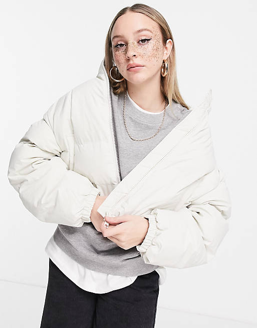  Weekday Promis recycled polyester short padded jacket in cream 