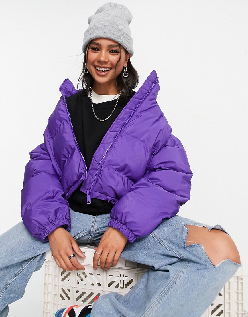 Weekday Promise recycled polyester short padded jacket in bright purple