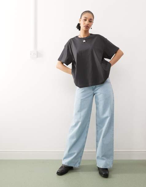 Weekday – Pudełkowy T-shirt oversize w kolorze spranej czerni - view 1