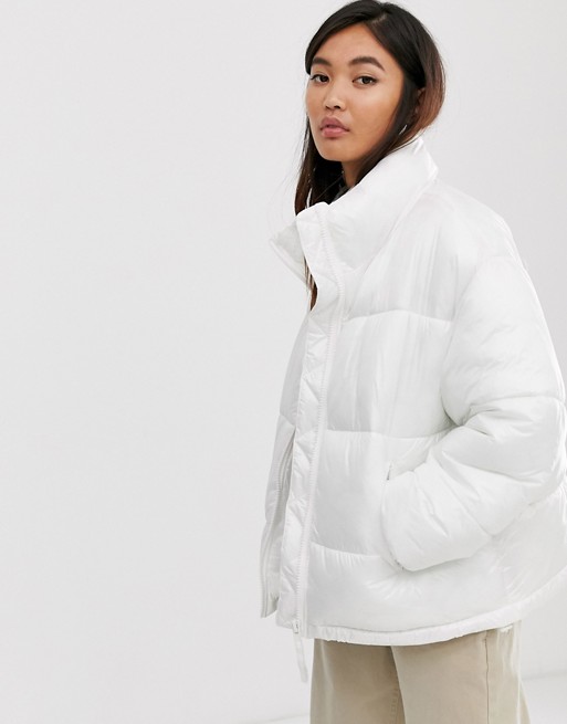 Weekday puffer jacket in white