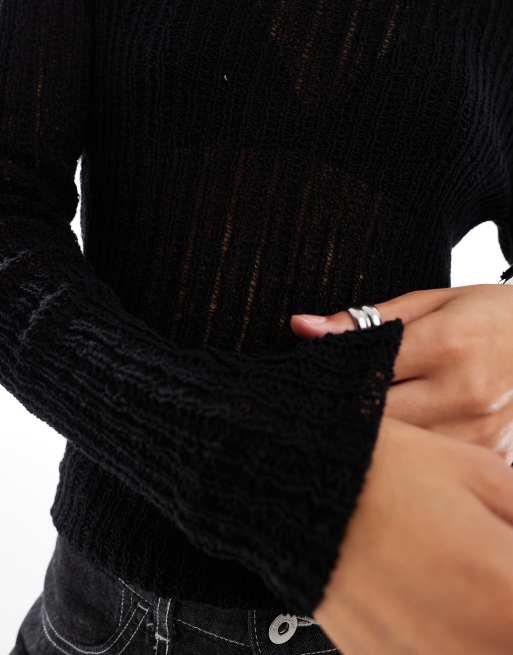 Weekday - Pull cintré léger et côtelé - Noir, 3 de 4