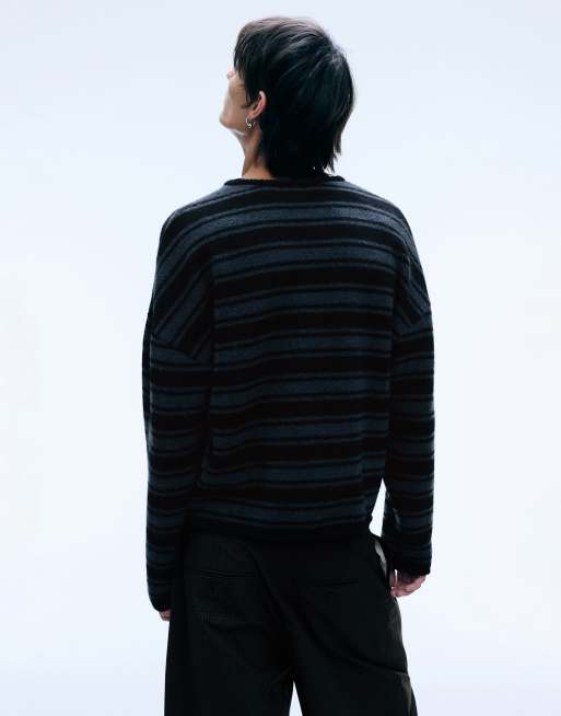 Weekday pull coupe carrée oversize à rayures bleues et noires, 3 de 3