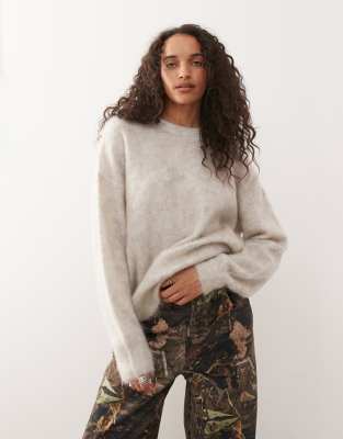 Pull de qualité supérieure en laine et mohair mélangés - Beige clair chiné-Neutre XS