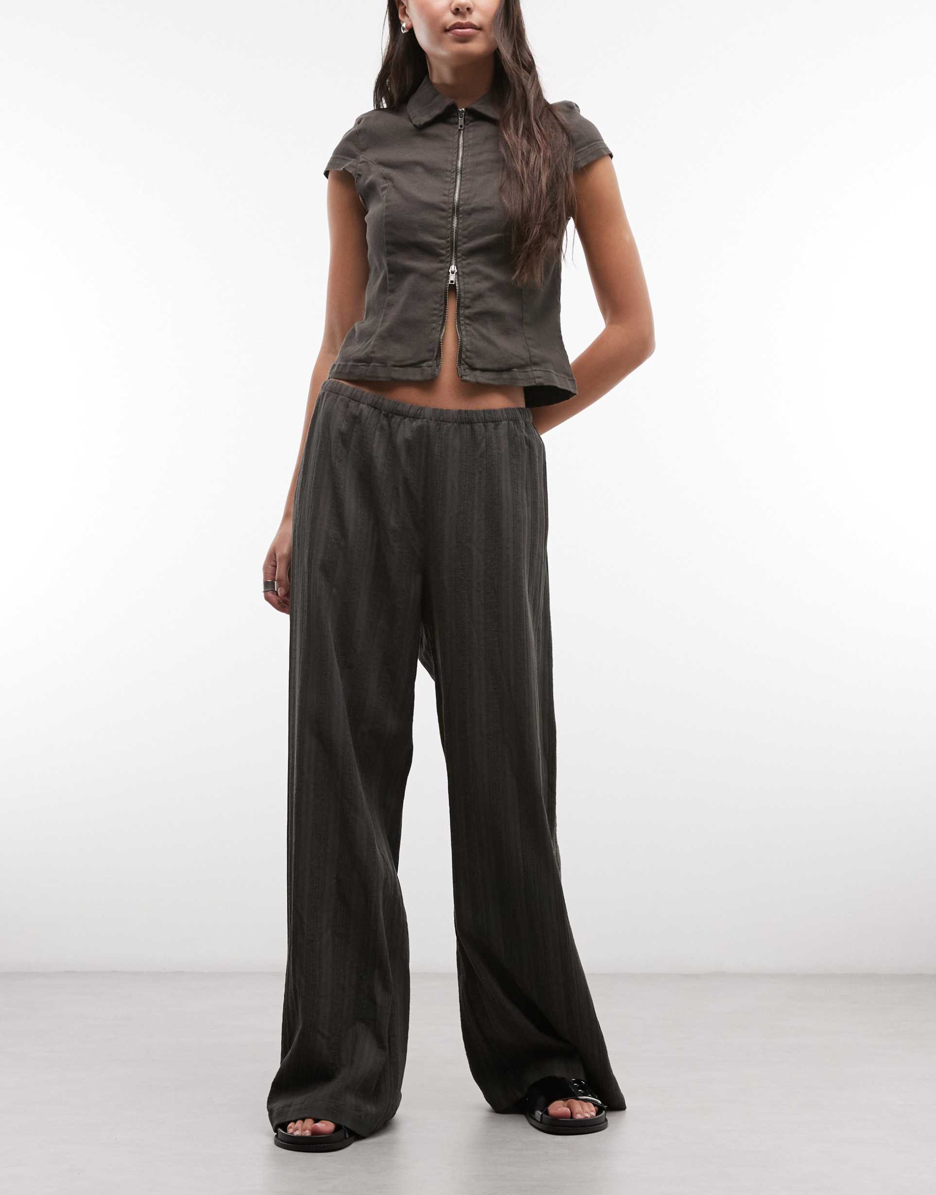 weekday pull on cotton pants in dark gray