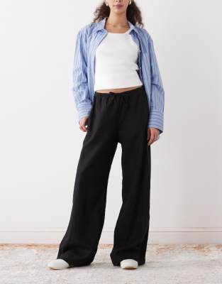 Weekday pull on linen mix wide leg pants in black - exclusive to ASOS
