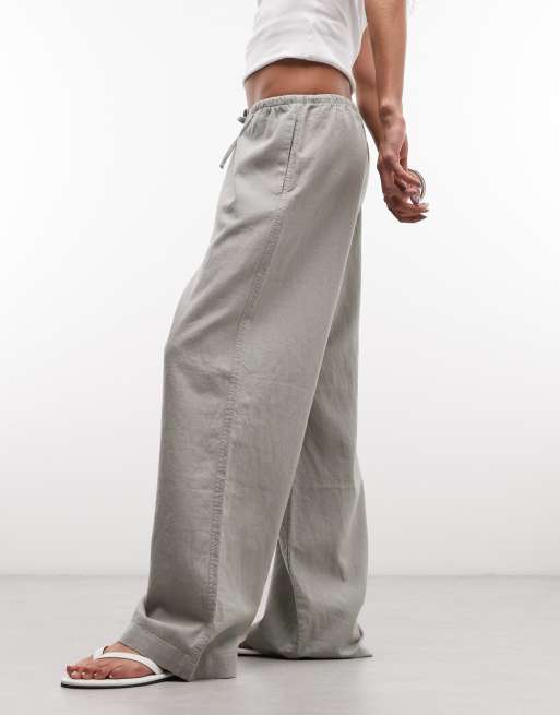 Weekday pull on linen mix wide leg trousers in sage green exclusive to ASOS, 2 of 5