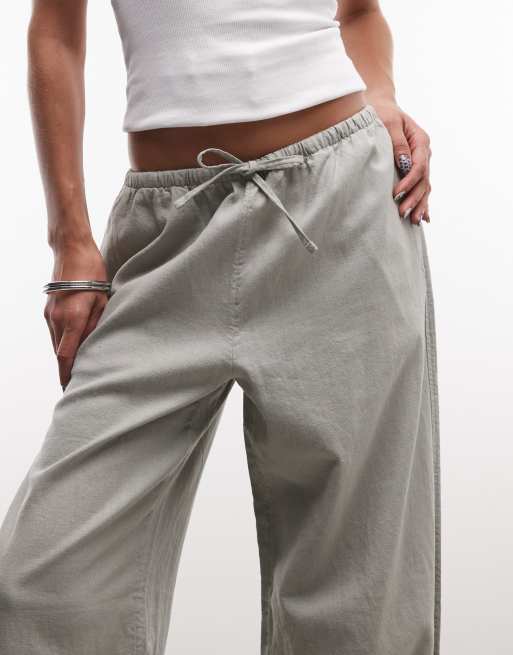 Weekday pull on linen mix wide leg trousers in sage green exclusive to ASOS, 5 of 5