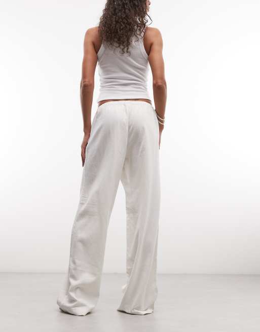 Weekday pull on linen mix wide leg trousers in white exclusive to ASOS, 4 of 5