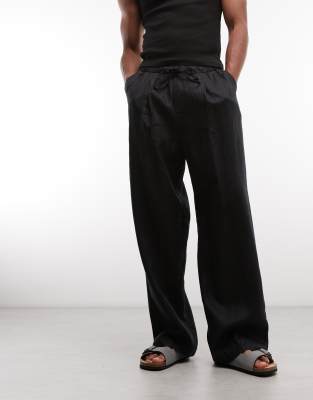 Weekday Pull On Linen Pants In Black