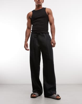 Weekday Pull On Linen Pants In Black