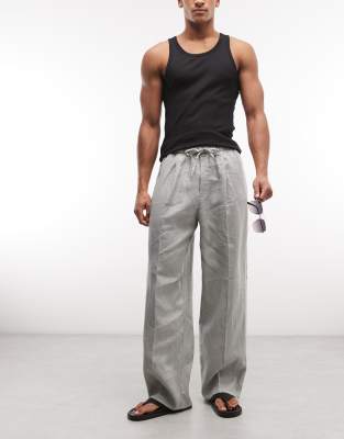 Weekday Pull On Linen Pants In Green